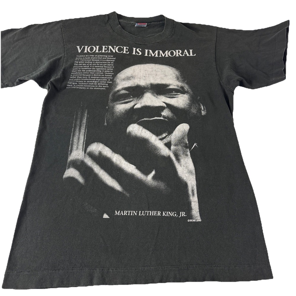 Vintage 90s Martin Luther King Jr. MLK Tee Shirt Violence Is Immoral Black Mediu